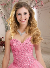 Discount Sweetheart Tulle Beaded Bodice Quinceanera Dress in Rose Pink