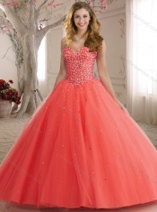 Discount Sweetheart Tulle Beaded Bodice Quinceanera Dress in Rose Pink