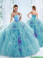 Gorgeous Applique and Ruffled Detachable Quinceanera Dresses in Aqua Blue