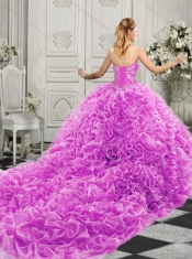 Gorgeous Beaded Bodice and Ruffled Quinceanera Dress with Chapel Train