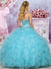 Hot Sale Beaded and Ruffled Organza Quinceanera Dress in Aqua Blue