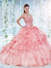 Latest Visible Boning Beaded Bodice Detachable Quinceanera Gown in Organza