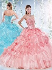 Latest Visible Boning Beaded Bodice Detachable Quinceanera Gown in Organza