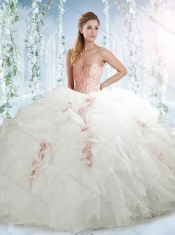 Lovely Beaded and Ruffled White Detachable Quinceanera Dresses in Organza