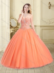Lovely Beaded Bodice Puffy Skirt Quinceanera Dress in Orange