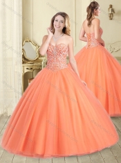 Lovely Beaded Bodice Puffy Skirt Quinceanera Dress in Orange