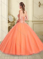 Lovely Beaded Bodice Puffy Skirt Quinceanera Dress in Orange