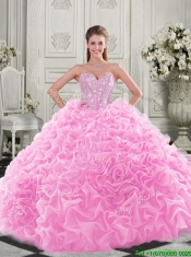 Lovely Puffy Skirt Beaded Bodice and Ruffled Quinceanera Dress in Fuchsia