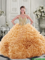 Lovely Puffy Skirt Beaded Bodice and Ruffled Quinceanera Dress in Fuchsia