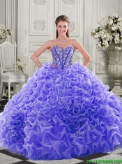Lovely Puffy Skirt Beaded Bodice and Ruffled Quinceanera Dress in Fuchsia