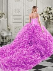 Modern Beaded and Ruffled Chapel Train Quinceanera Dress in Organza