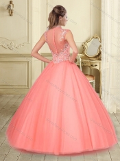 Modest See Through High Neck Quinceanera Dress with Beading and Appliques