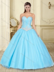 Pretty Visible Boning Aqua Blue Sweet 16 Quinceanera Dress with Beaded Bodice