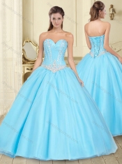 Pretty Visible Boning Aqua Blue Sweet 16 Quinceanera Dress with Beaded Bodice