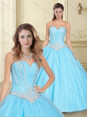 Pretty Visible Boning Aqua Blue Sweet 16 Quinceanera Dress with Beaded Bodice