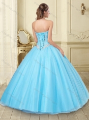 Pretty Visible Boning Aqua Blue Sweet 16 Quinceanera Dress with Beaded Bodice