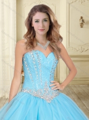 Pretty Visible Boning Aqua Blue Sweet 16 Quinceanera Dress with Beaded Bodice