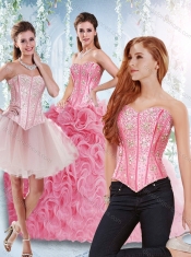 Rolling Flowers Beaded Bodice Detachable Sweet 16 Dresses in Rose Pink