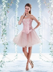 Rolling Flowers Beaded Bodice Detachable Sweet 16 Dresses in Rose Pink
