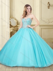 Romantic Beaded Tulle Lace Up Sweet 16 Quinceanera Dress in Aqua Blue