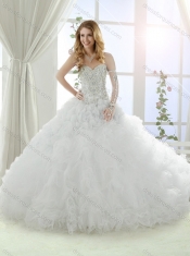 Sweet Really Skirts Sweep Train Beaded and Ruffled Quinceanera Dress in White