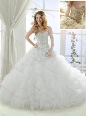 Sweet Really Skirts Sweep Train Beaded and Ruffled Quinceanera Dress in White