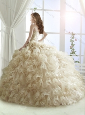 Sweet Really Skirts Sweep Train Beaded and Ruffled Quinceanera Dress in White