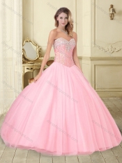 Visible Boning Beaded Sweetheart Quinceanera Dress in Baby Pink