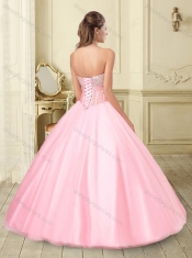 Visible Boning Beaded Sweetheart Quinceanera Dress in Baby Pink