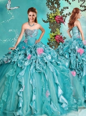 2016 Classical  Beaded and Handcrafted Flowers Quinceanera Dress with Brush Train