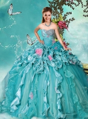 2016 Classical  Beaded and Handcrafted Flowers Quinceanera Dress with Brush Train