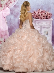 2016 Classical Organza Champagne Quinceanera Dress with Beaded Bodice and Bubbles