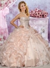 2016 Classical Organza Champagne Quinceanera Dress with Beaded Bodice and Bubbles