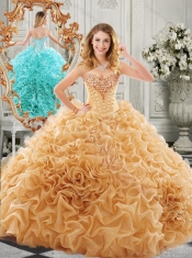 2016 Low Price Big Puffy Beaded and Ruffled Discount Quinceanera Dresses in Organza
