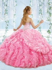 Beaded and Ruffled Organza  Discount Quinceanera Dresses with Deep V Neckline