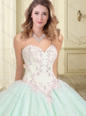 Beautiful Beaded and Applique Sweetheart 15th Birthday Dresses in Apple Green