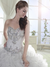 Beautiful Beaded and Ruffled Organza White Discount Quinceanera Dresses with Brush Train