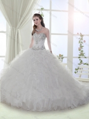 Beautiful Beaded and Ruffled Organza White Discount Quinceanera Dresses with Brush Train