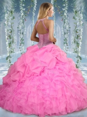Beautiful Halter Top Beaded and Ruffled Sweet 16 Gown in Mint