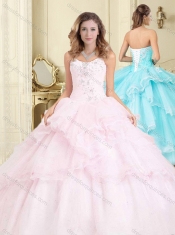 Beautiful Organza Baby Pink Quinceanera Dress with Appliques and Ruffles