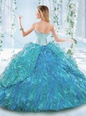 Beautiful Organza Blue Detachable Quinceanera Dresses with Ruffles and Beading