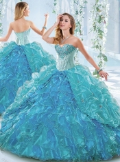 Beautiful Organza Blue Detachable Quinceanera Dresses with Ruffles and Beading