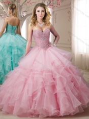 Cheap Really Puffy Beaded and Ruffled Baby Pink Quinceanera Dress