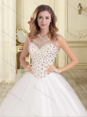 Cheap See Through Scoop White Sweet 16 Dress with Beaded Bodice