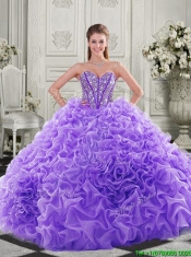 Cheap Visible Boning Beaded Bodice Fuchsia Quinceanera Gown with Ruffles