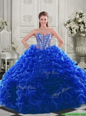 Cheap Visible Boning Beaded Bodice Fuchsia Quinceanera Gown with Ruffles