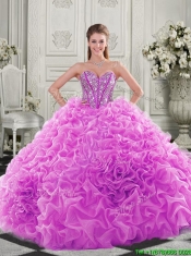 Cheap Visible Boning Beaded Bodice Fuchsia Quinceanera Gown with Ruffles