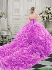 Cheap Visible Boning Beaded Bodice Fuchsia Quinceanera Gown with Ruffles