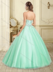 Classical Apple Green Tulle 15th Birthday Dresses with Beading