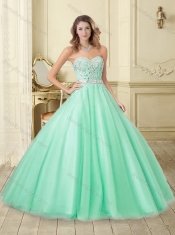 Classical Apple Green Tulle 15th Birthday Dresses with Beading